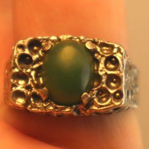 Vintage Sterling Brutalist Jade Mens Unisex Ring Size 10